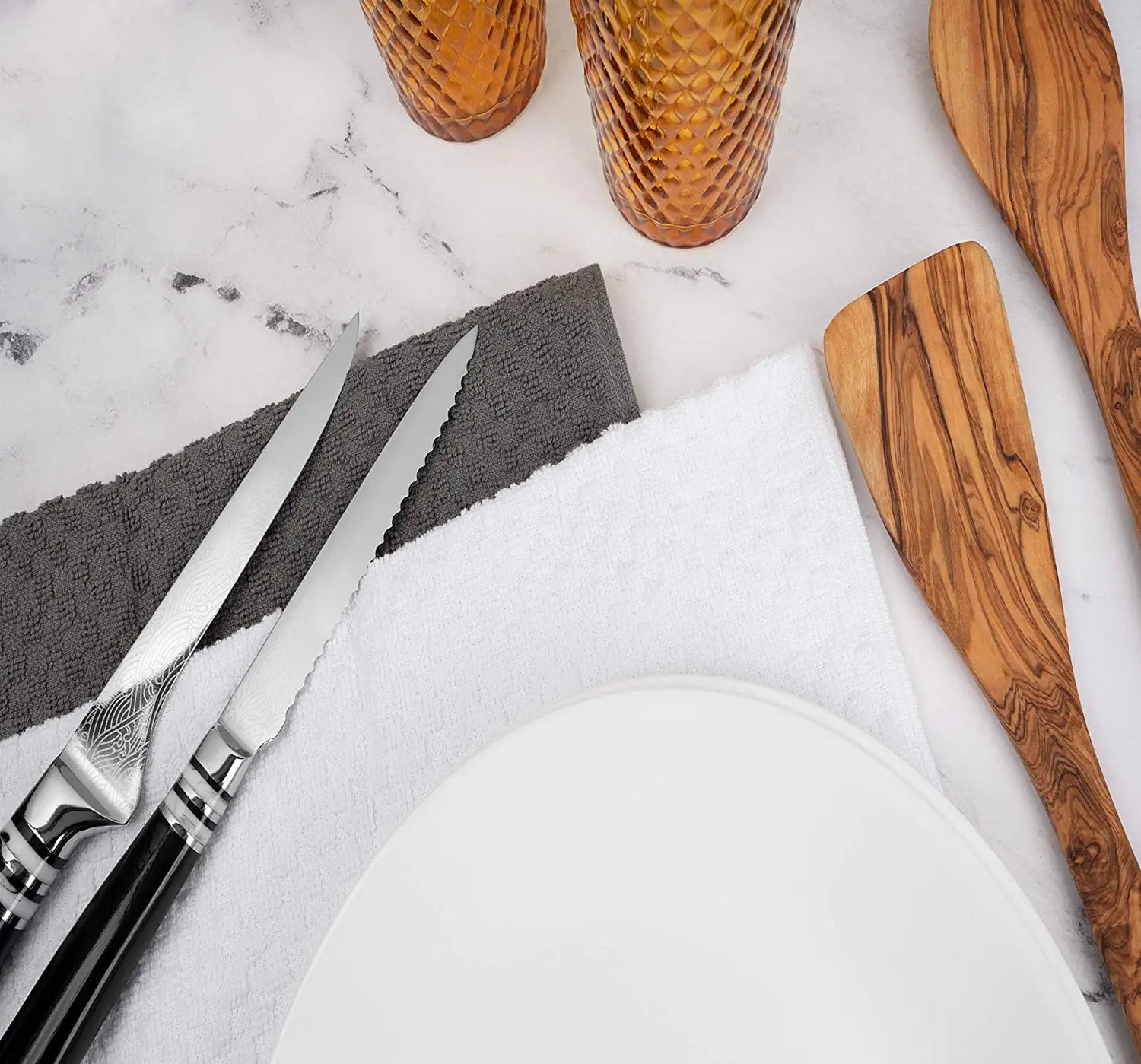 Gray and White Dish Dobby Weave Hand Towels