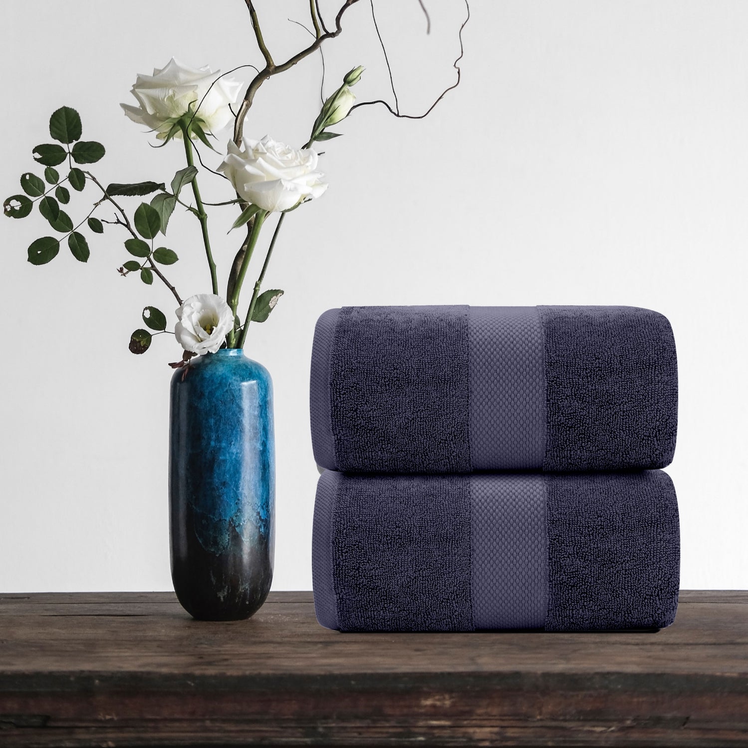 2pc navy blue bath sheets
