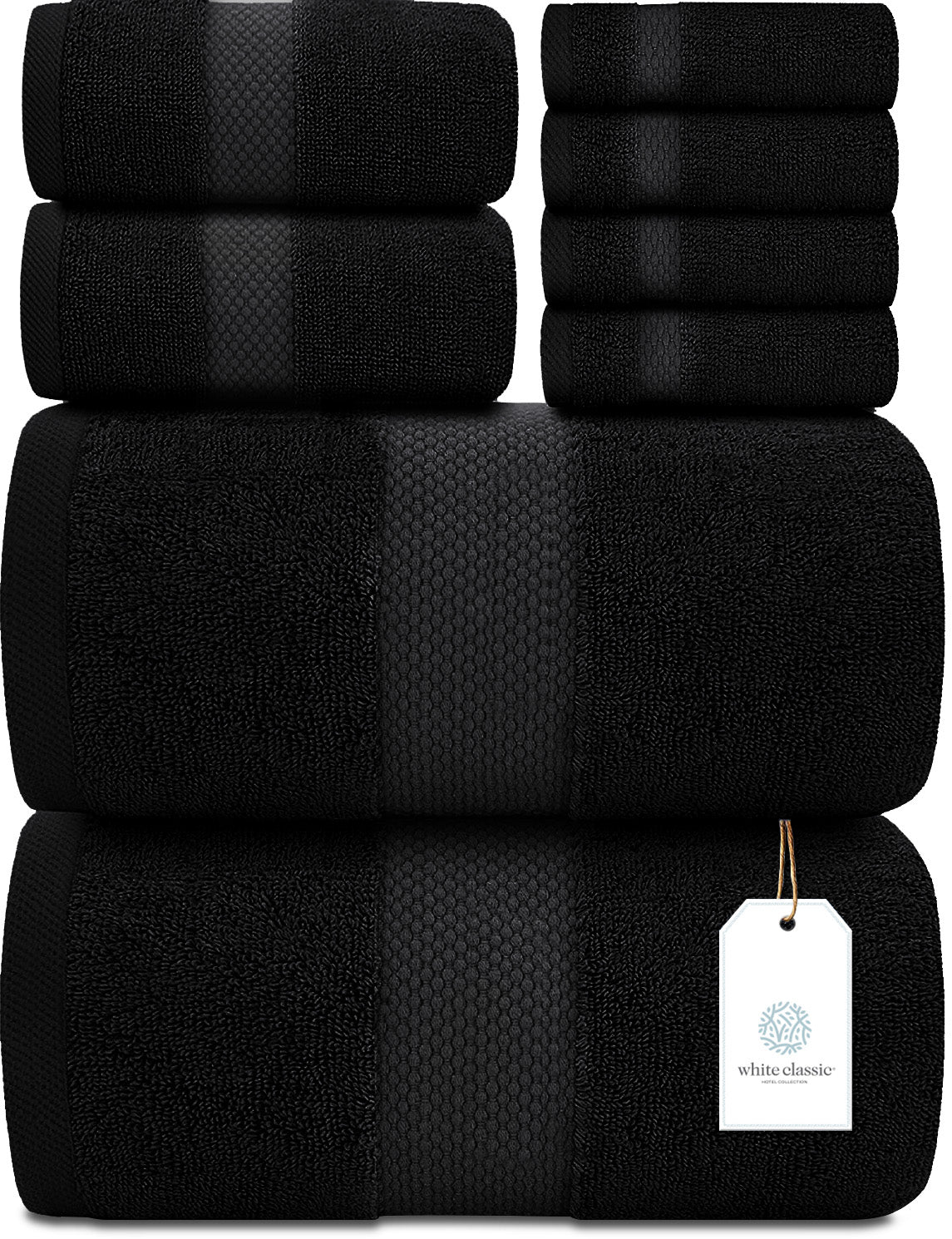 Whiteclassic 8Pc Black Towel Set