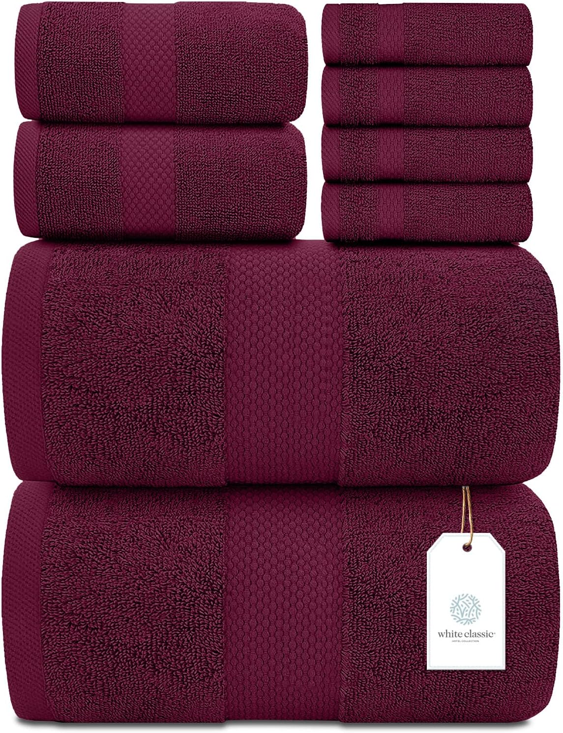 Whiteclassic 8Pc Wine Red Towel Set