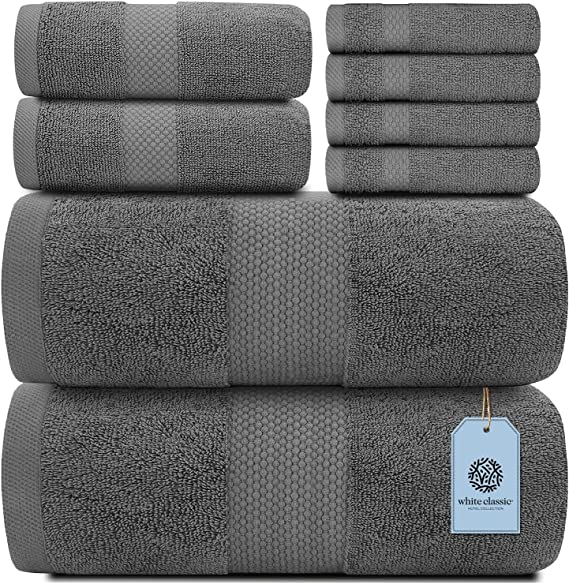Whiteclassic 8Pc set Gray towels