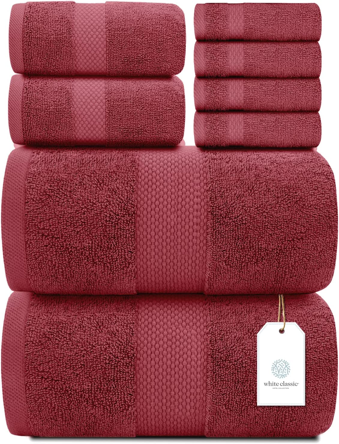 Whiteclassic 8Pc Burgundy Towel Set
