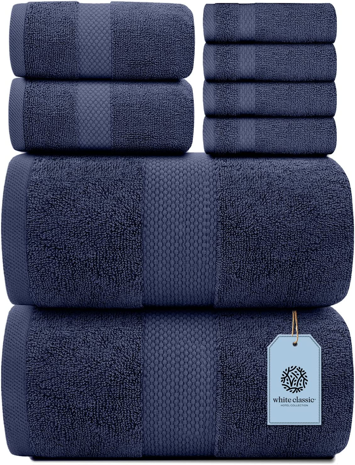 Whiteclassic 8Pc Navy Blue Towel Set