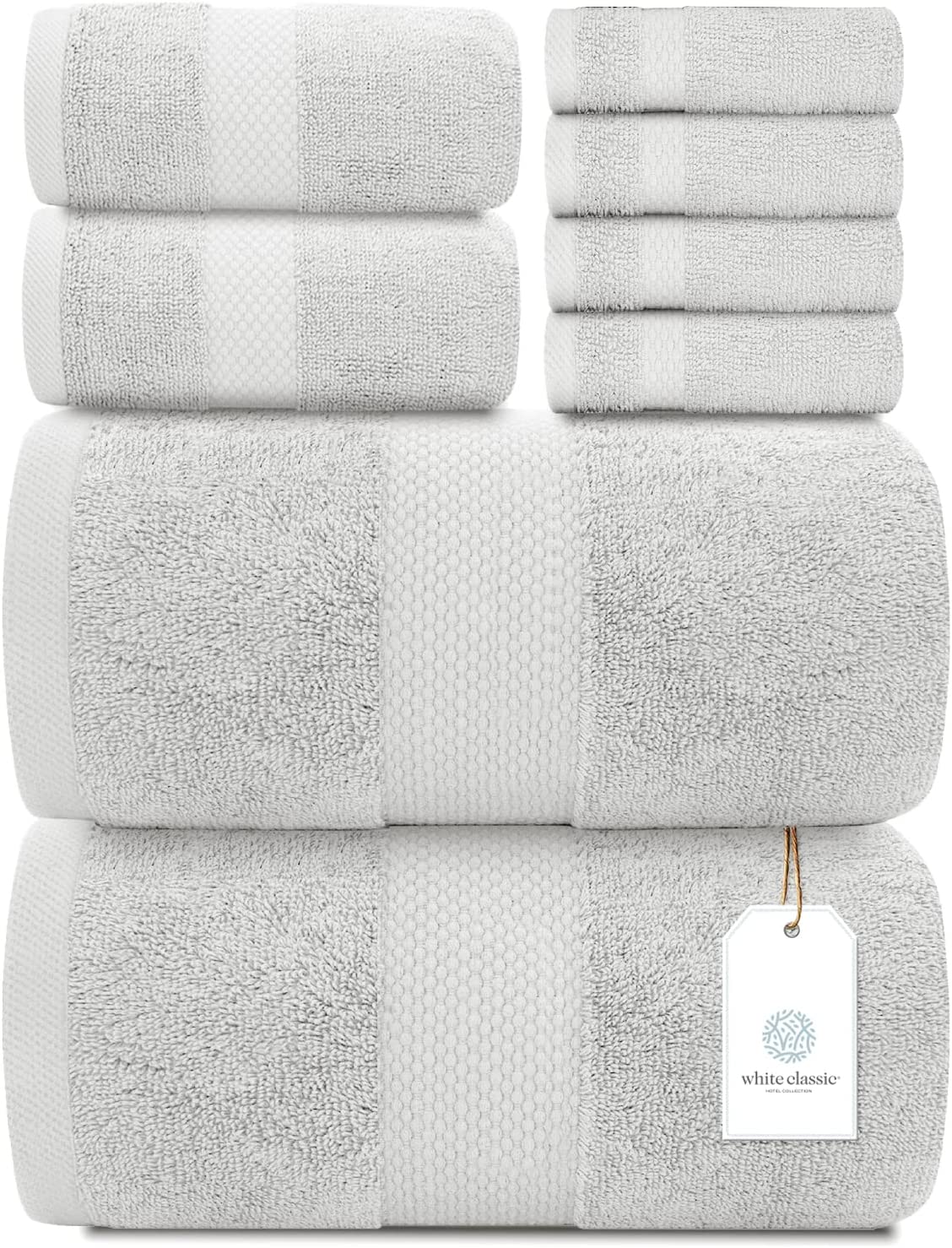 Whiteclassic 8Pc Silver Towel Set