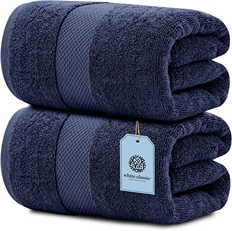 Whiteclassic 2pc navy blue bath sheets
