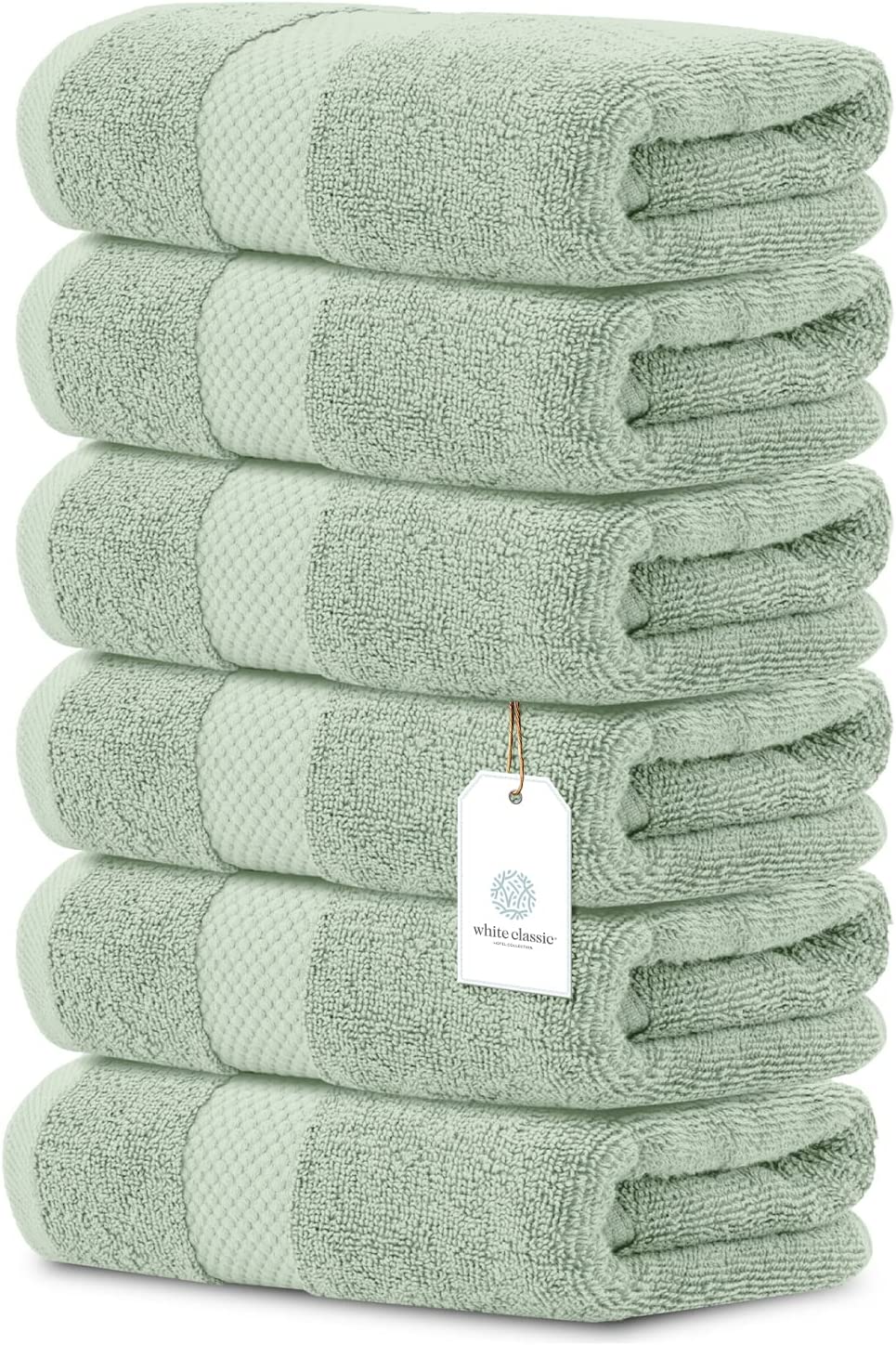 Whiteclassic 6Pc Green Hand Towels
