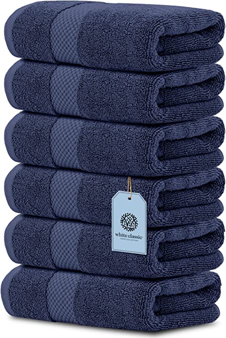 Whiteclassic 6Pc Navy Blue Hand Towels