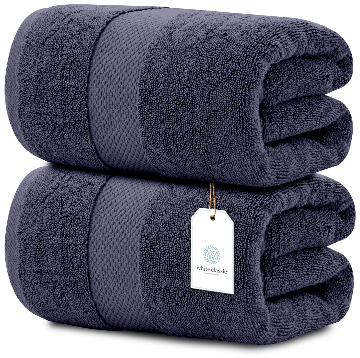 Whiteclassic navy blue bath sheets