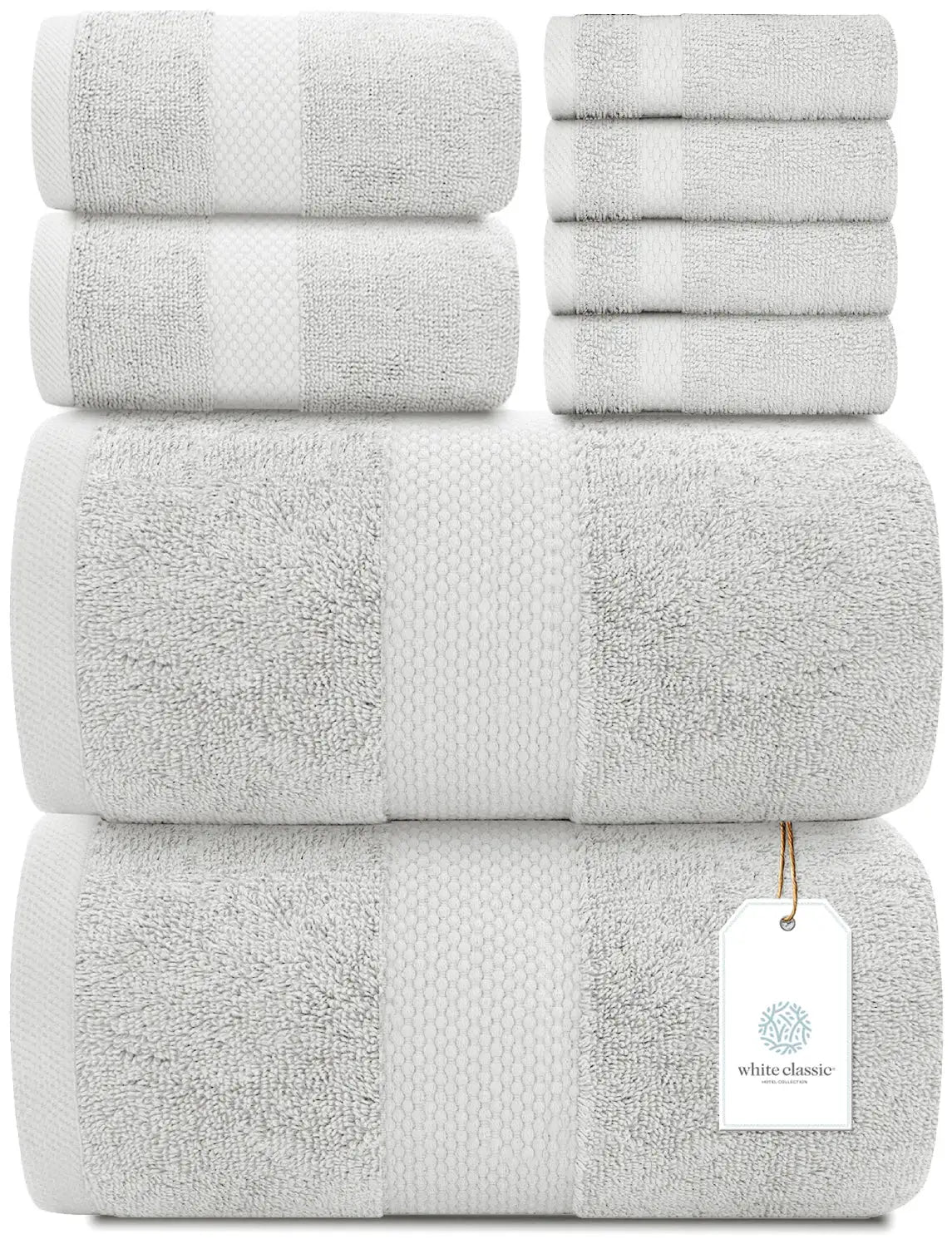 Whiteclassic 8Pc Silver Towel Set