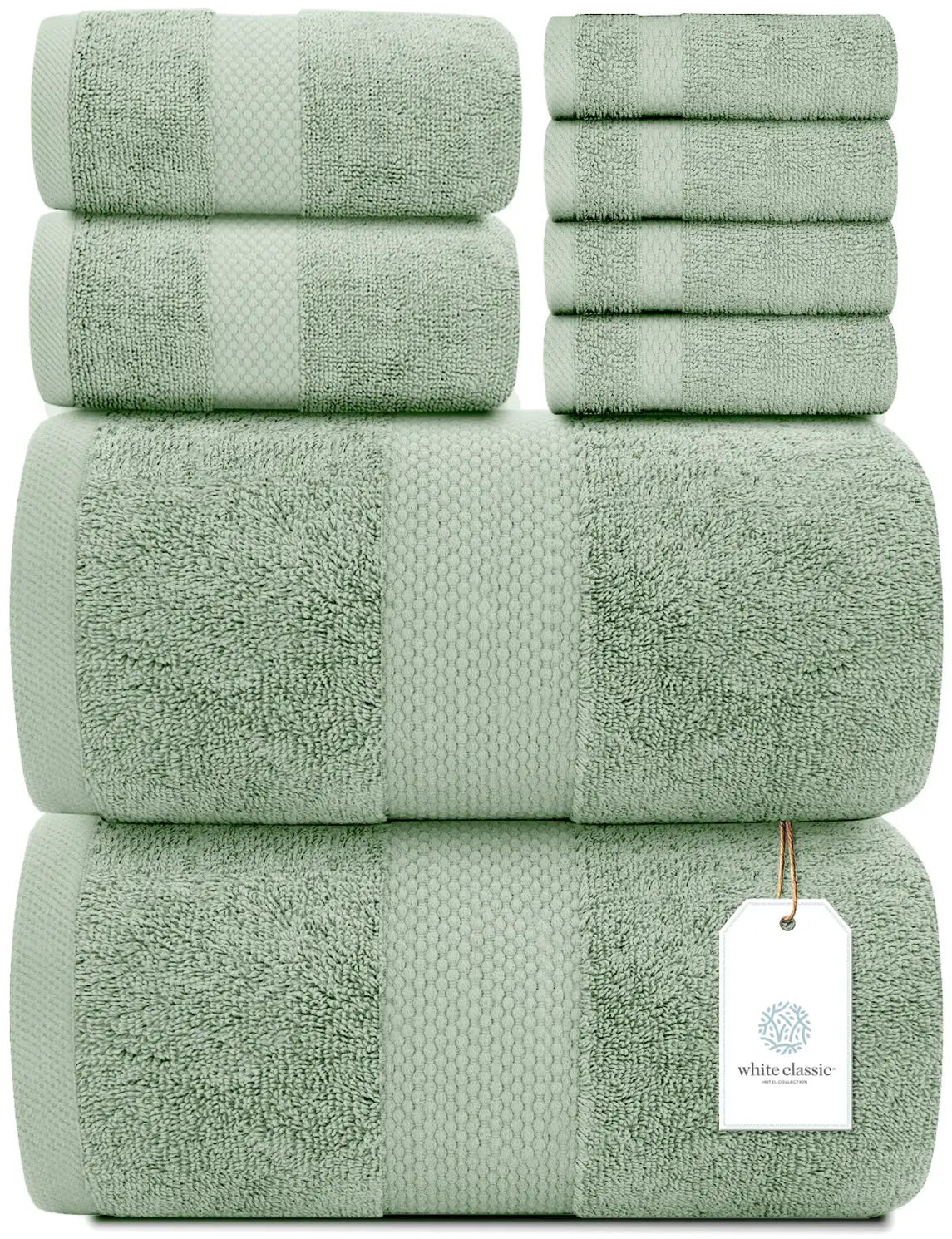 Whiteclassic 8Pc Green Towel Set