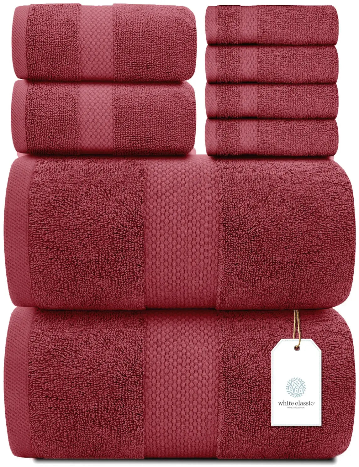Whiteclassic 8Pc Burgundy Towel Set